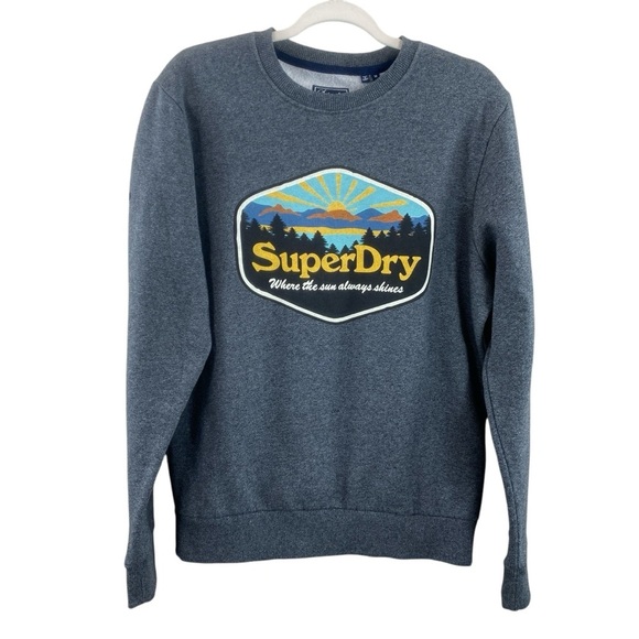 SuperDry Men's Gray Travel Postcard Graphic Crewneck Sweatshirt Sz M - Picture 1 of 11